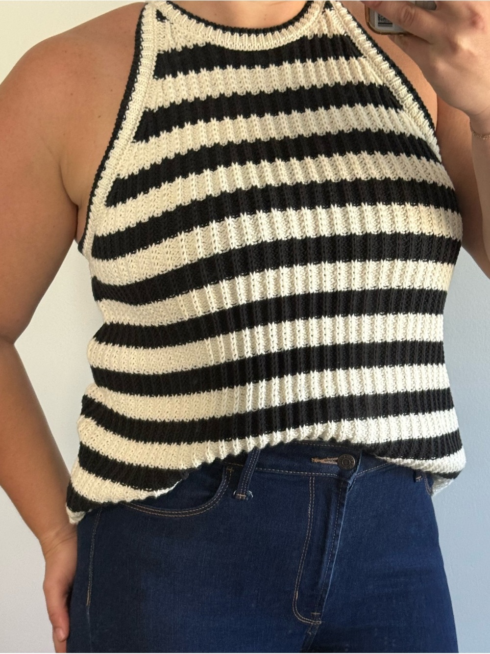 Black & White Striped Halter Knit Tank